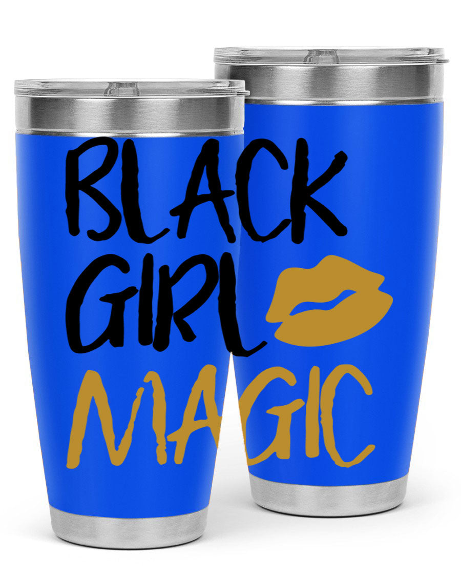 Black Girl Magic Lips Tumbler in vibrant design, showcasing double wall vacuum stainless steel construction.