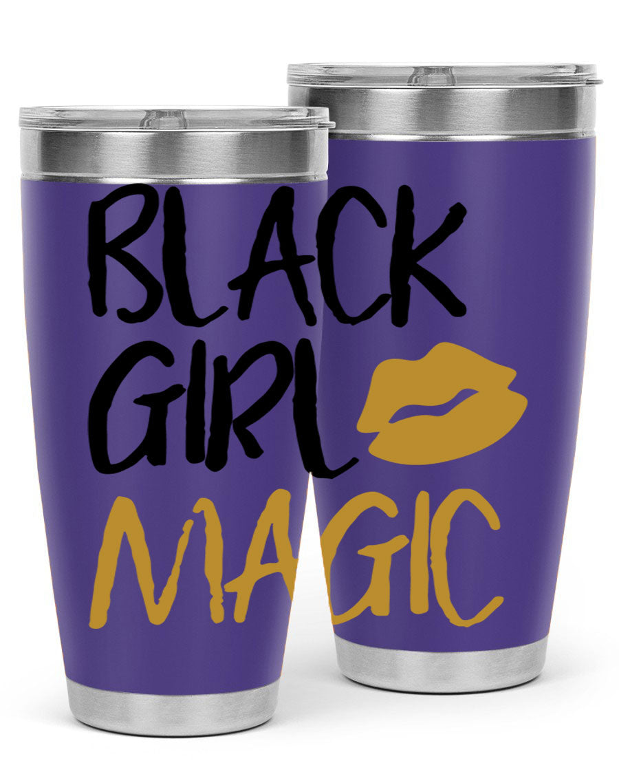 Black Girl Magic Lips Tumbler in vibrant design, showcasing double wall vacuum stainless steel construction.