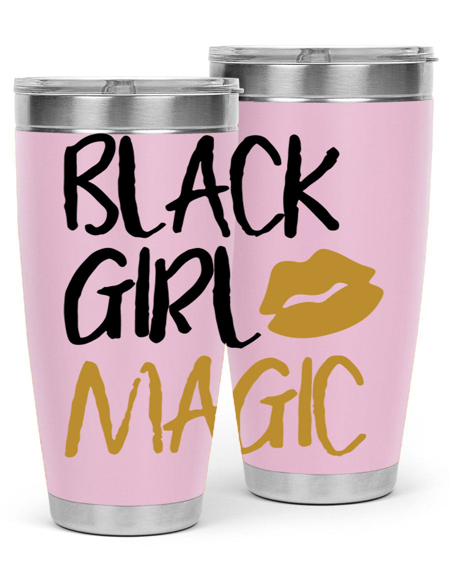 Black Girl Magic Lips Tumbler in vibrant design, showcasing double wall vacuum stainless steel construction.