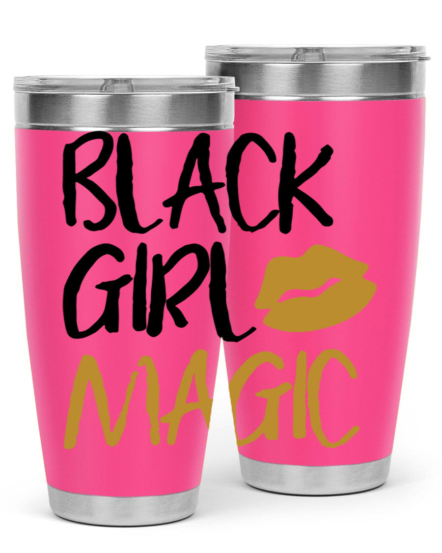 Black Girl Magic Lips Tumbler in vibrant design, showcasing double wall vacuum stainless steel construction.
