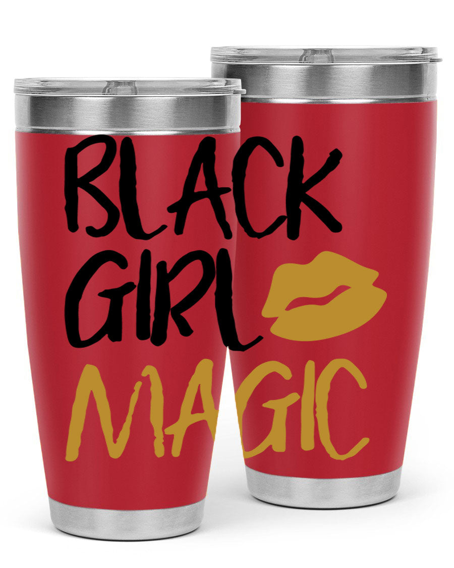Black Girl Magic Lips Tumbler in vibrant design, showcasing double wall vacuum stainless steel construction.