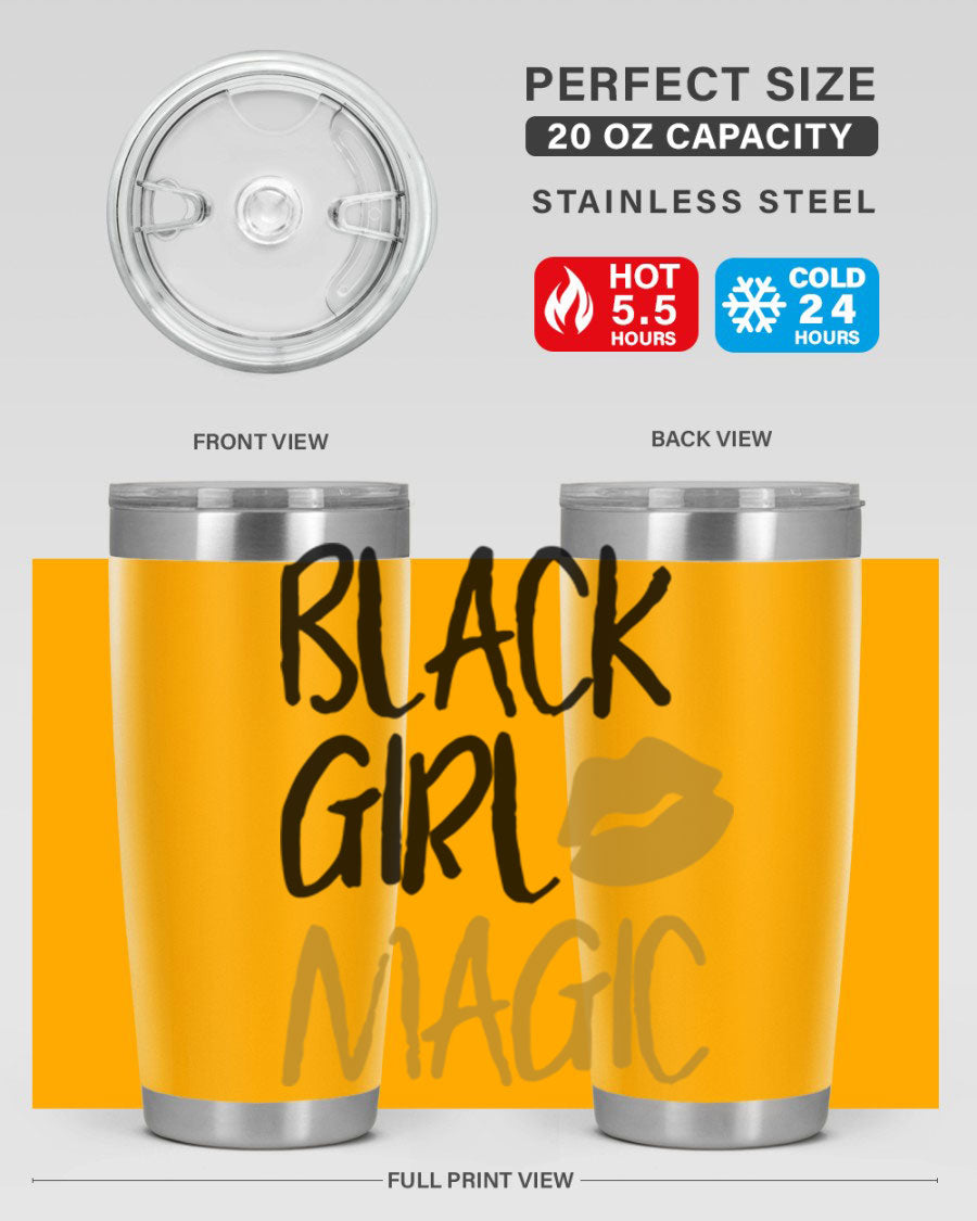 Black Girl Magic Lips Tumbler in vibrant design, showcasing double wall vacuum stainless steel construction.