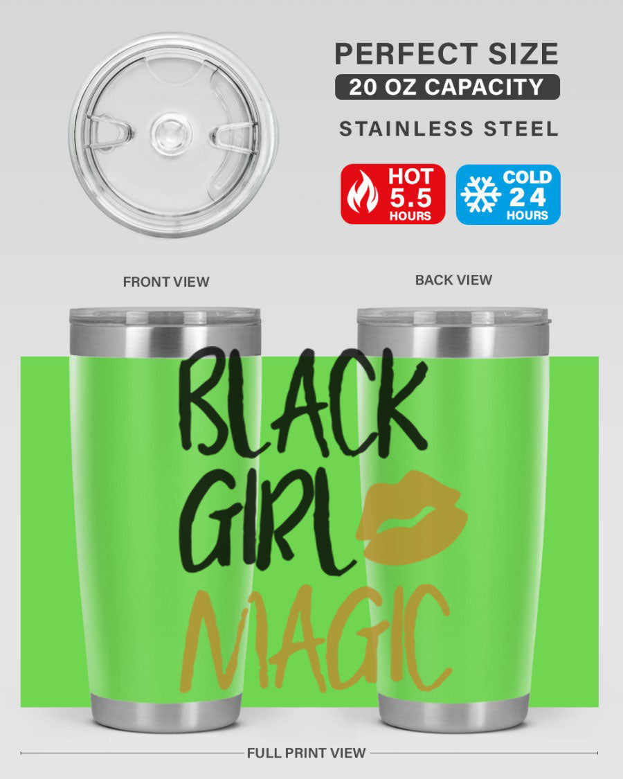 Black Girl Magic Lips Tumbler in vibrant design, showcasing double wall vacuum stainless steel construction.