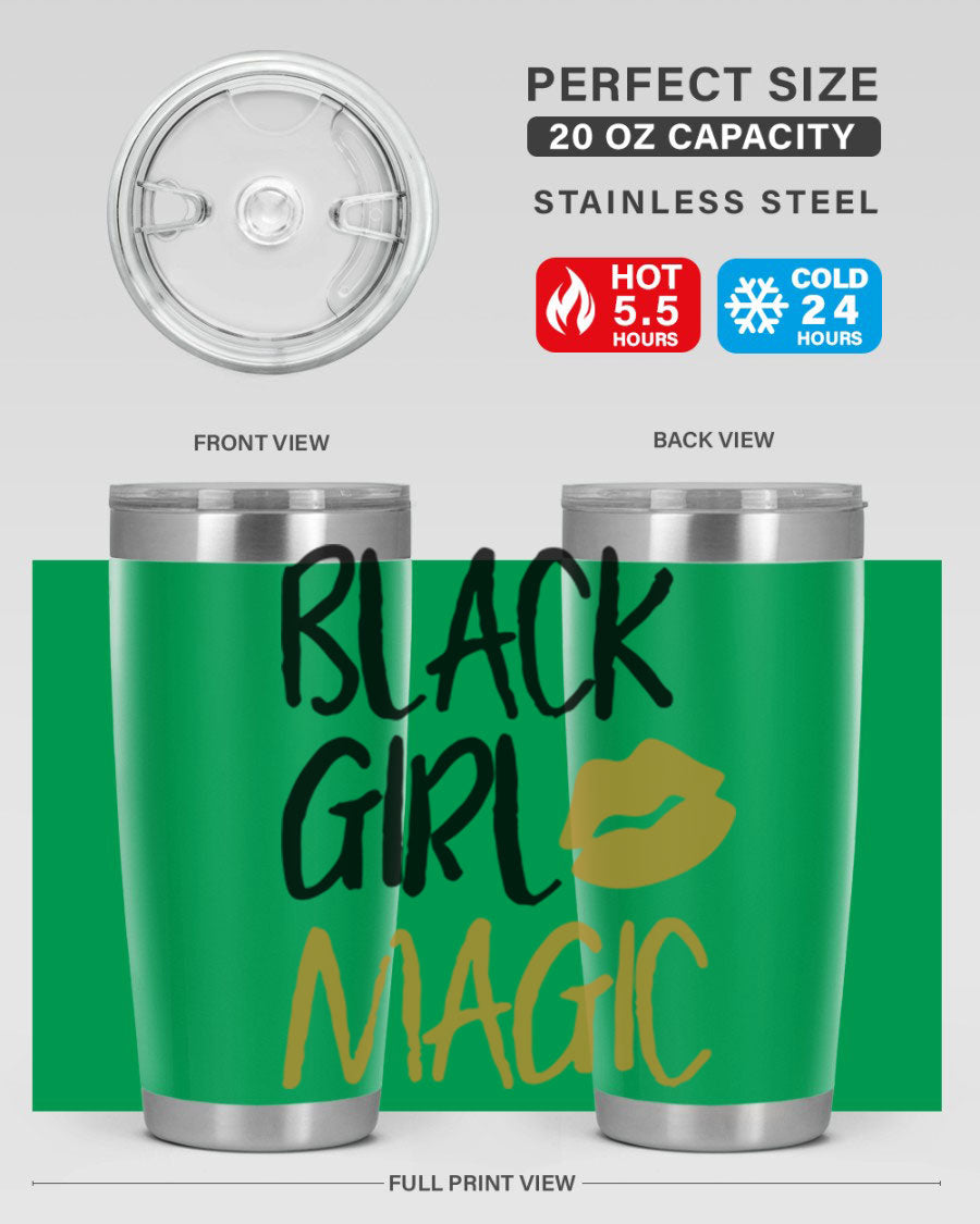 Black Girl Magic Lips Tumbler in vibrant design, showcasing double wall vacuum stainless steel construction.