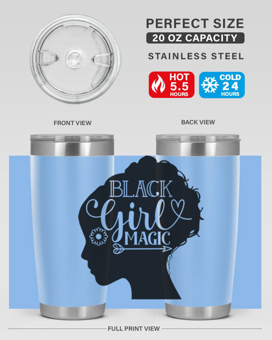 Black girl magic Style 59# 20oz tumbler featuring a vibrant design, double wall vacuum stainless steel, and a drink-thru lid.