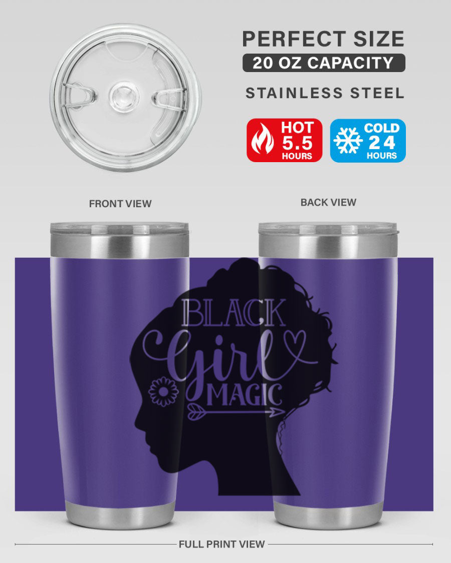 Black girl magic Style 59# 20oz tumbler featuring a vibrant design, double wall vacuum stainless steel, and a drink-thru lid.
