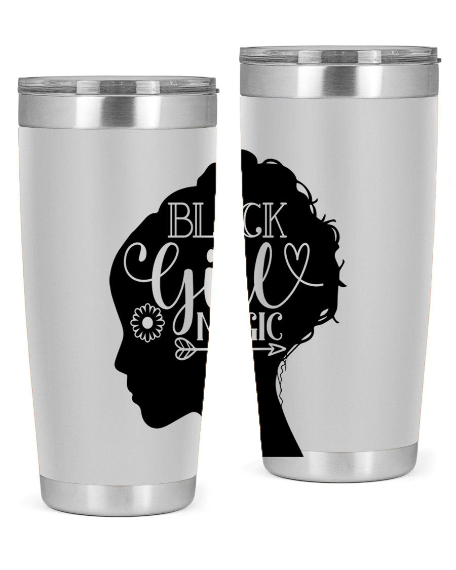 Black girl magic Style 59# 20oz tumbler featuring a vibrant design, double wall vacuum stainless steel, and a drink-thru lid.