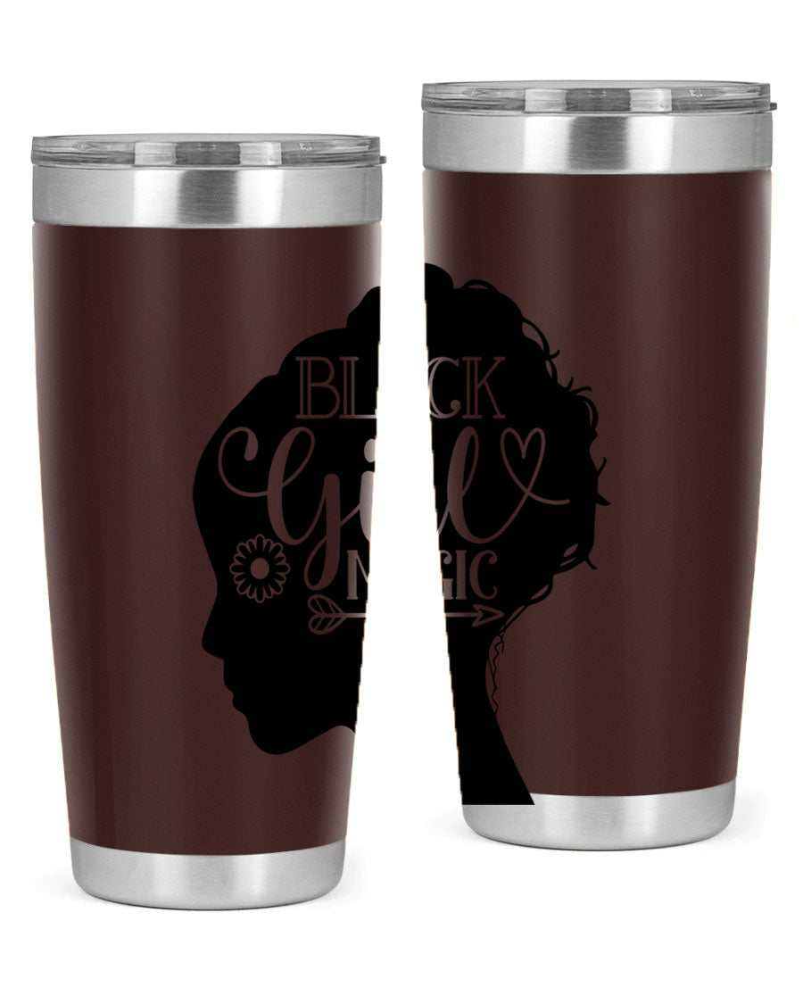 Black girl magic Style 59# 20oz tumbler featuring a vibrant design, double wall vacuum stainless steel, and a drink-thru lid.