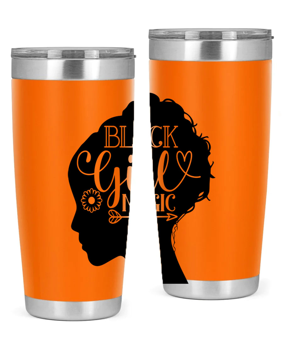 Black girl magic Style 59# 20oz tumbler featuring a vibrant design, double wall vacuum stainless steel, and a drink-thru lid.
