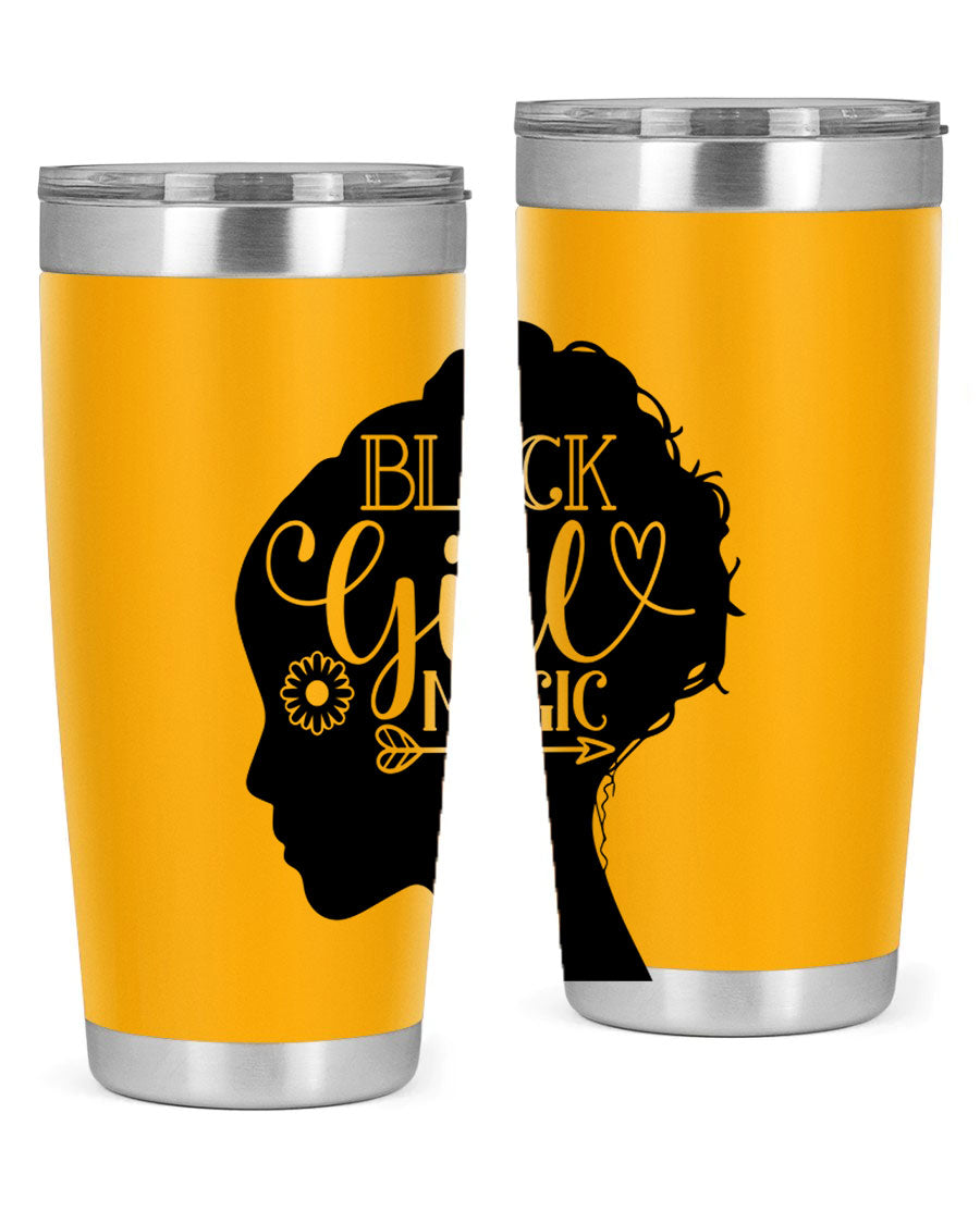 Black girl magic Style 59# 20oz tumbler featuring a vibrant design, double wall vacuum stainless steel, and a drink-thru lid.