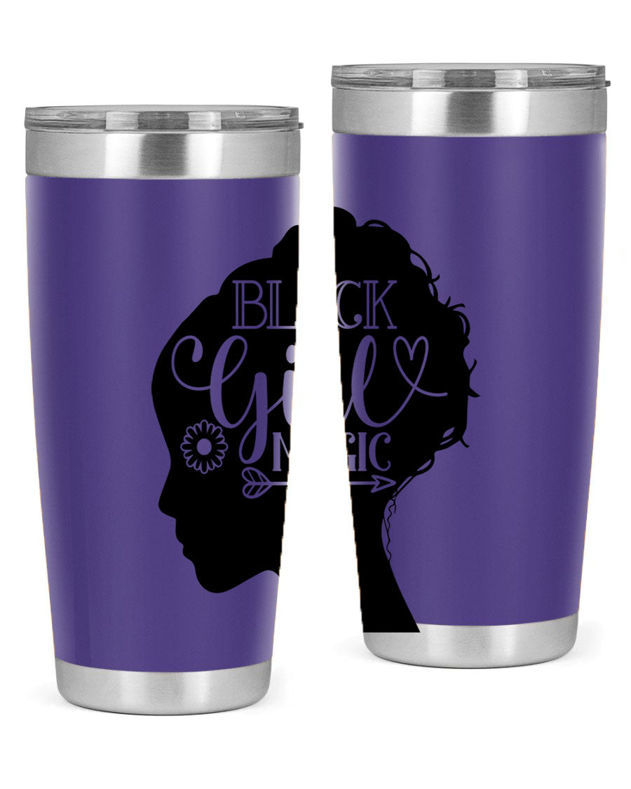 Black girl magic Style 59# 20oz tumbler featuring a vibrant design, double wall vacuum stainless steel, and a drink-thru lid.