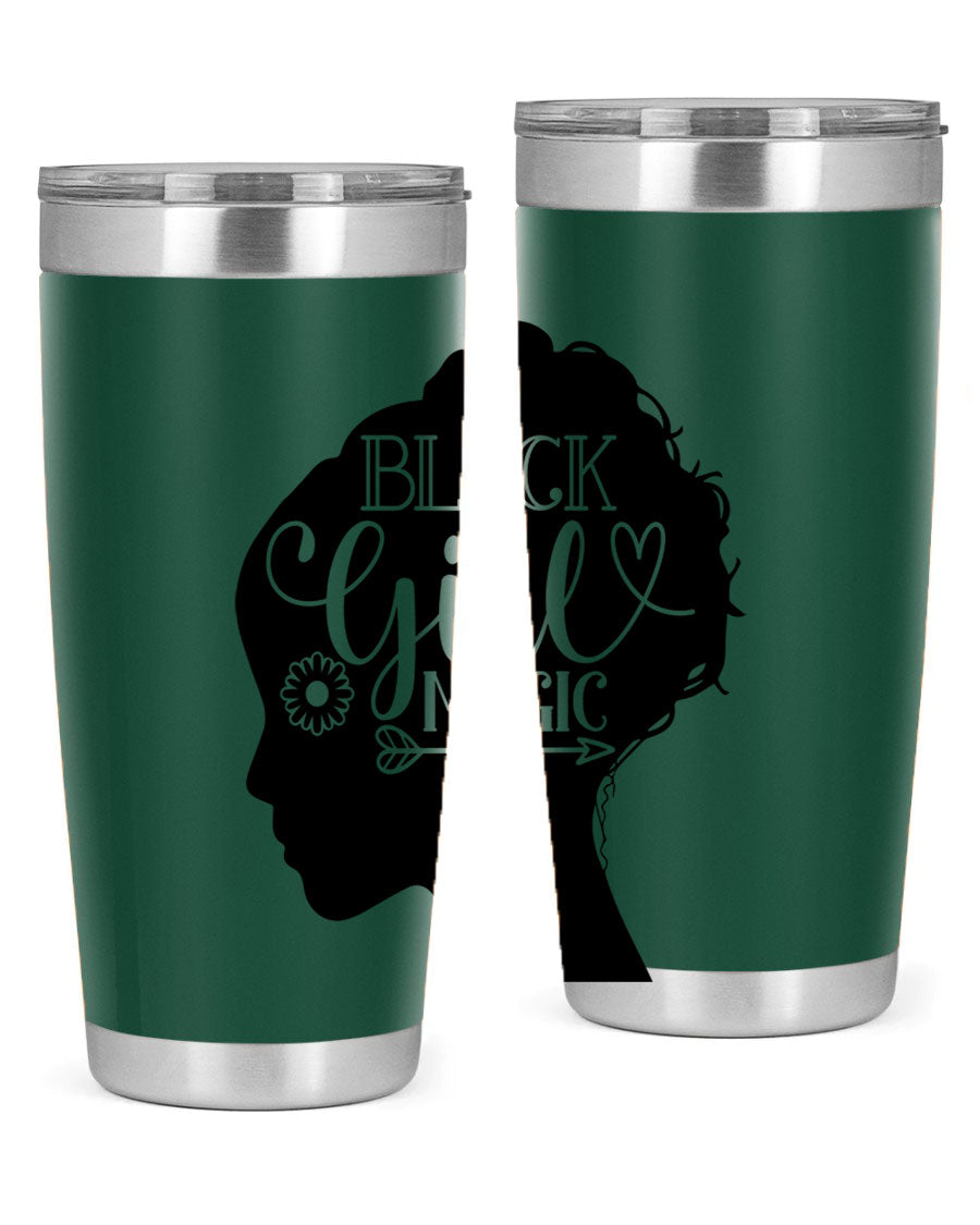 Black girl magic Style 59# 20oz tumbler featuring a vibrant design, double wall vacuum stainless steel, and a drink-thru lid.