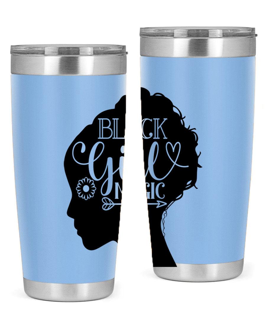 Black girl magic Style 59# 20oz tumbler featuring a vibrant design, double wall vacuum stainless steel, and a drink-thru lid.