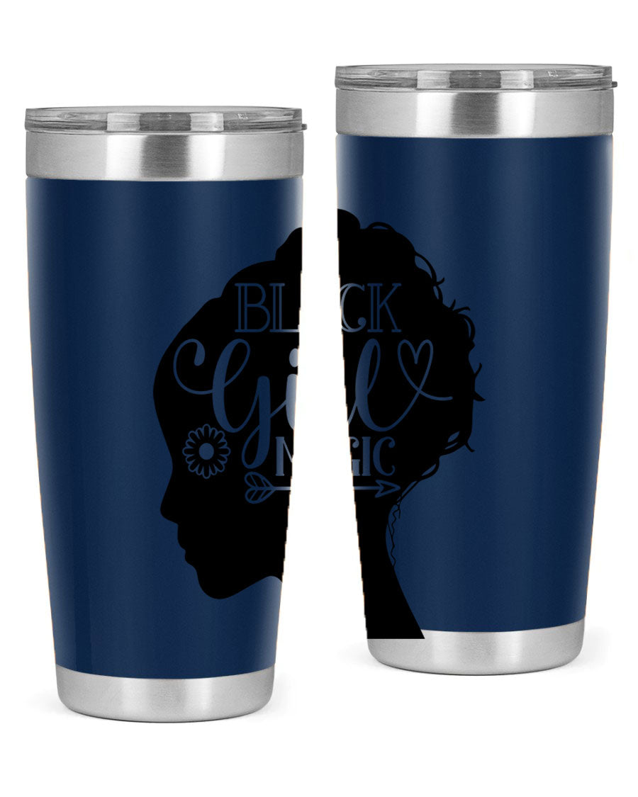 Black girl magic Style 59# 20oz tumbler featuring a vibrant design, double wall vacuum stainless steel, and a drink-thru lid.