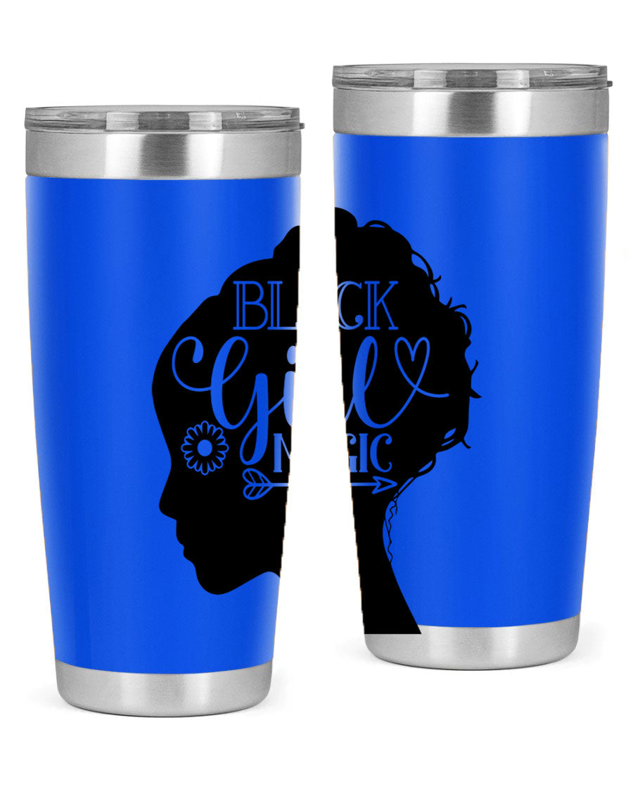 Black girl magic Style 59# 20oz tumbler featuring a vibrant design, double wall vacuum stainless steel, and a drink-thru lid.