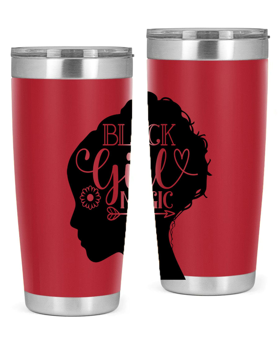 Black girl magic Style 59# 20oz tumbler featuring a vibrant design, double wall vacuum stainless steel, and a drink-thru lid.