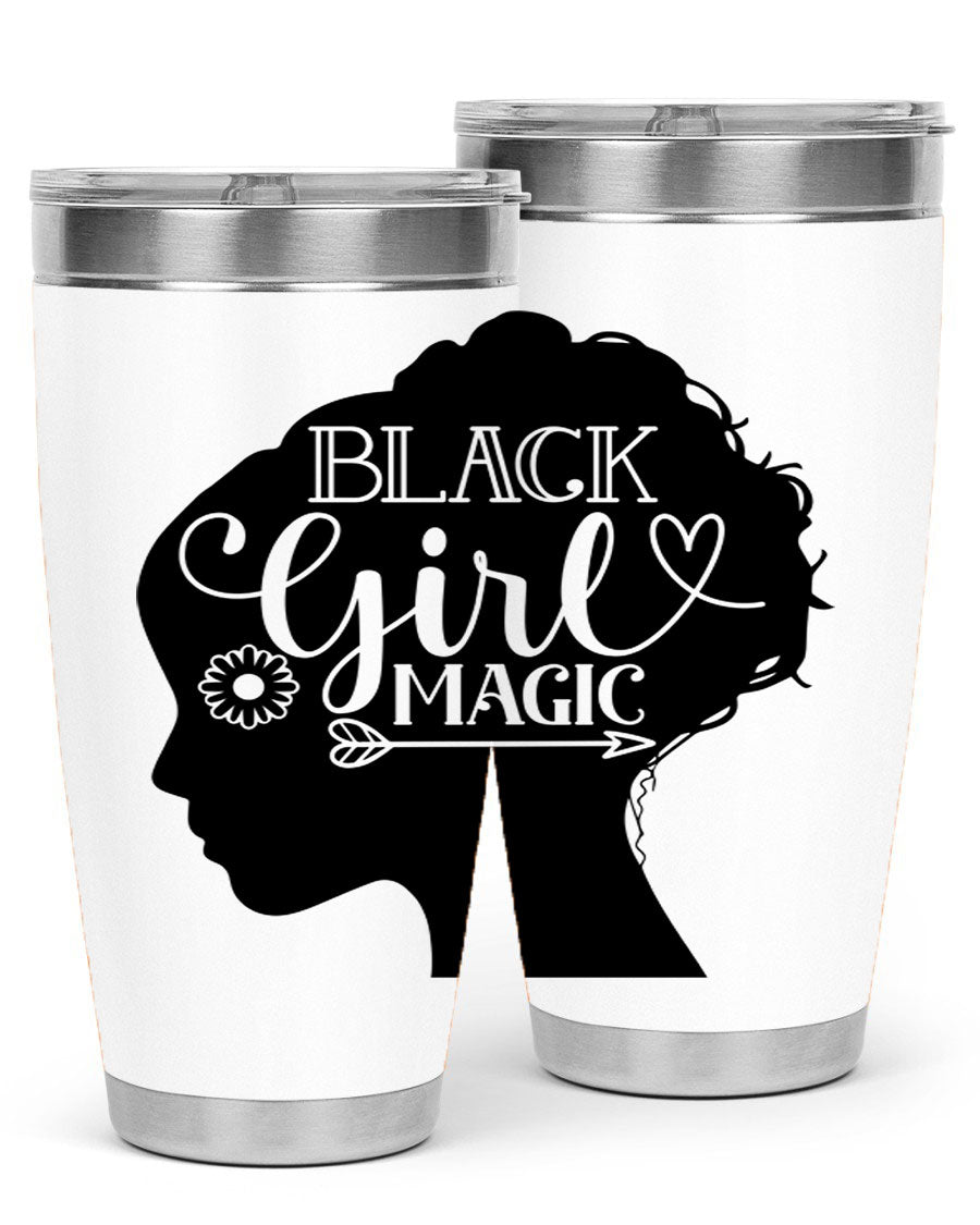 Black girl magic Style 59# 20oz tumbler featuring a vibrant design, double wall vacuum stainless steel, and a drink-thru lid.