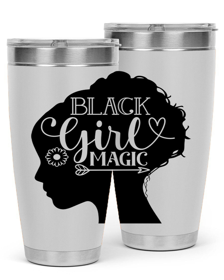 Black girl magic Style 59# 20oz tumbler featuring a vibrant design, double wall vacuum stainless steel, and a drink-thru lid.