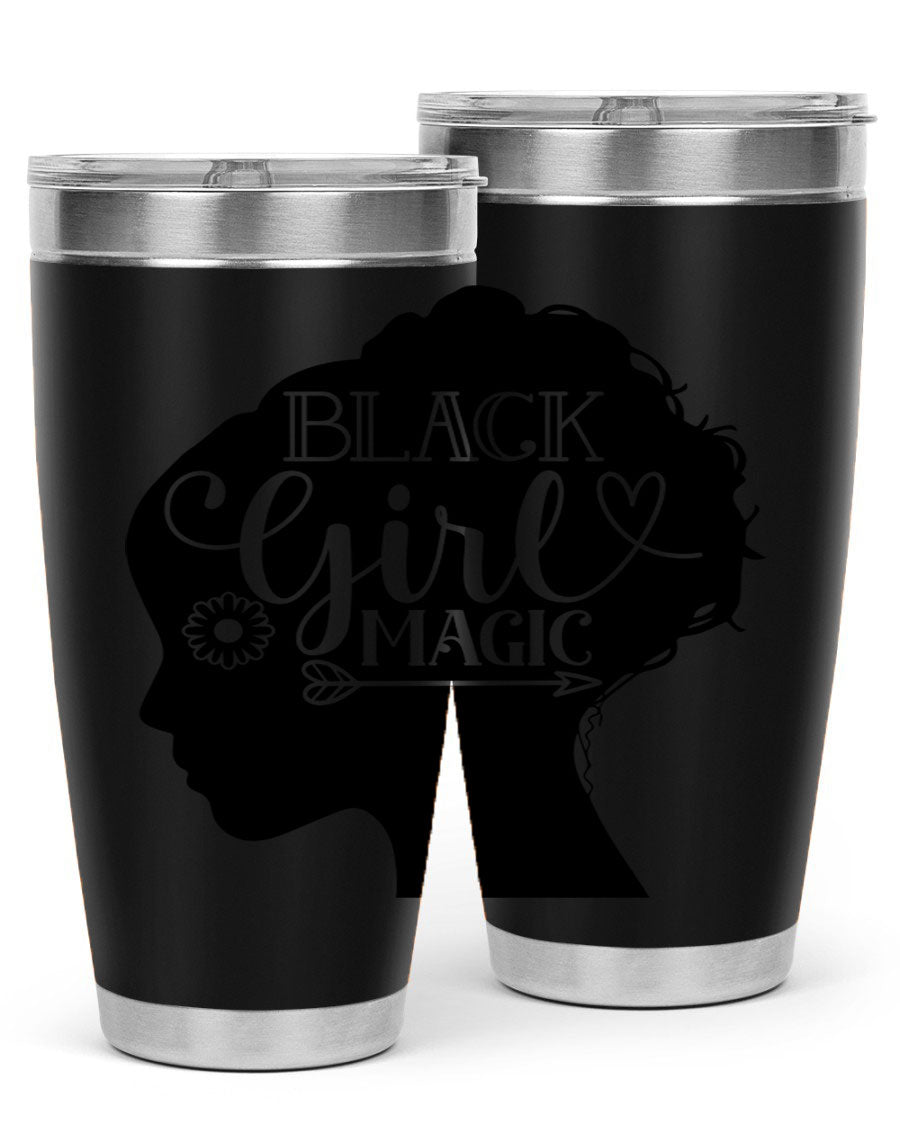 Black girl magic Style 59# 20oz tumbler featuring a vibrant design, double wall vacuum stainless steel, and a drink-thru lid.