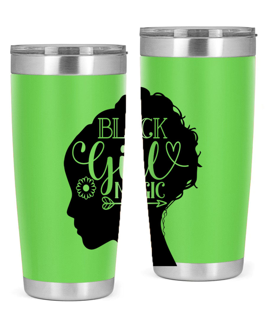 Black girl magic Style 59# 20oz tumbler featuring a vibrant design, double wall vacuum stainless steel, and a drink-thru lid.