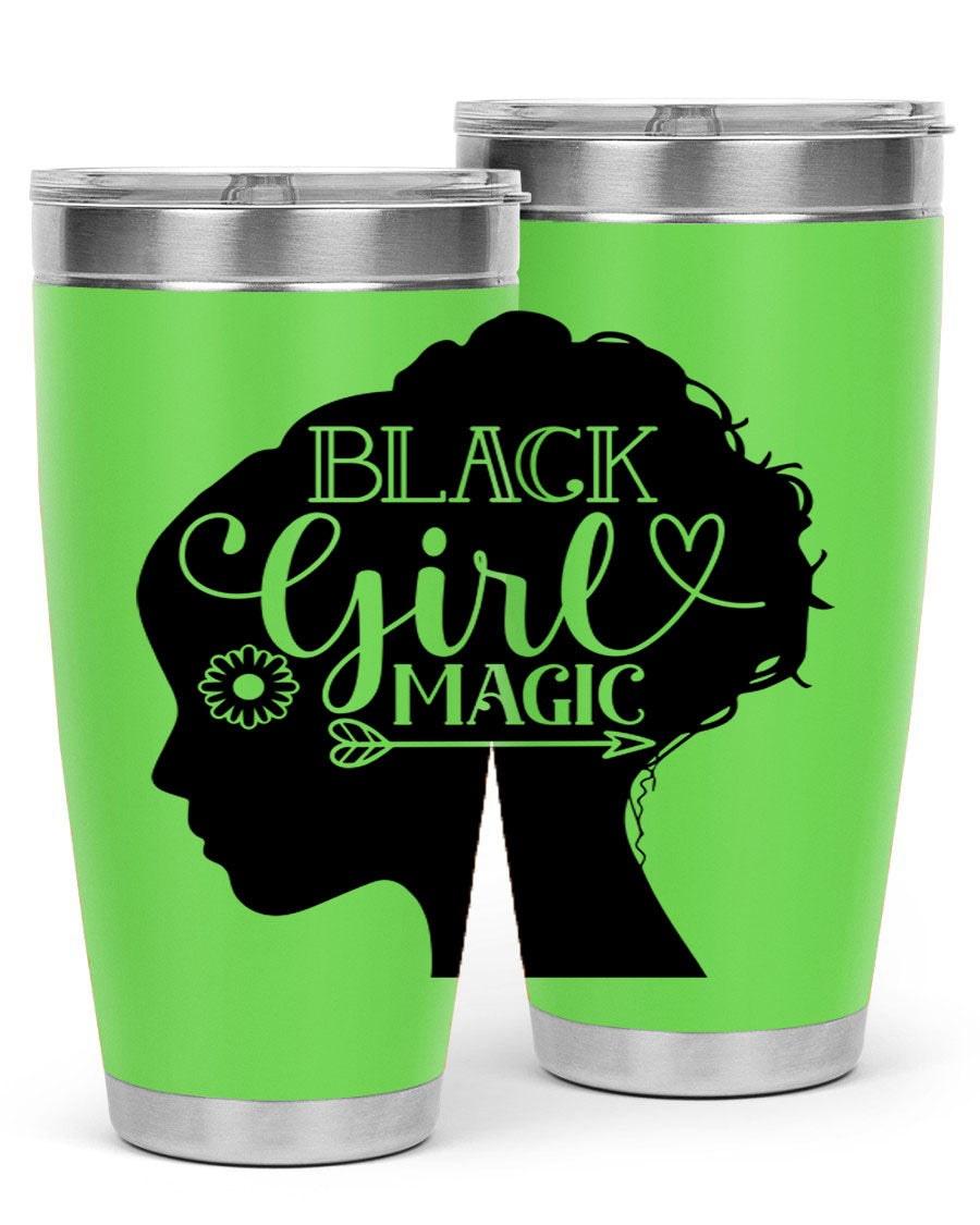 Black girl magic Style 59# 20oz tumbler featuring a vibrant design, double wall vacuum stainless steel, and a drink-thru lid.