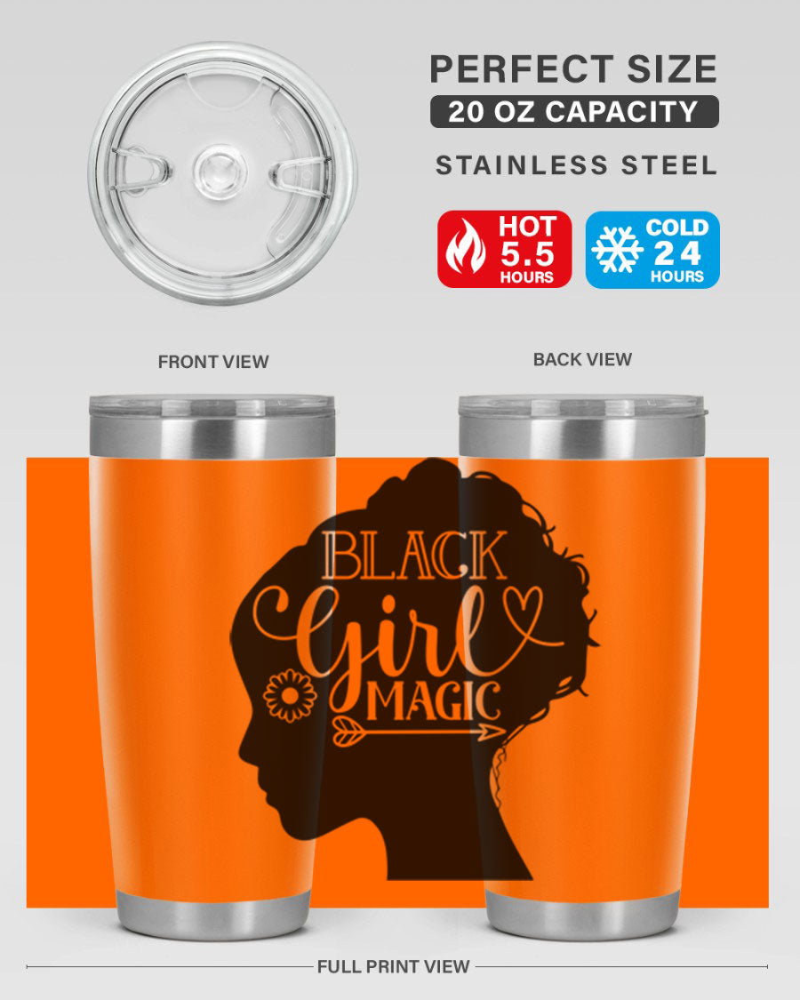 Black girl magic Style 59# 20oz tumbler featuring a vibrant design, double wall vacuum stainless steel, and a drink-thru lid.