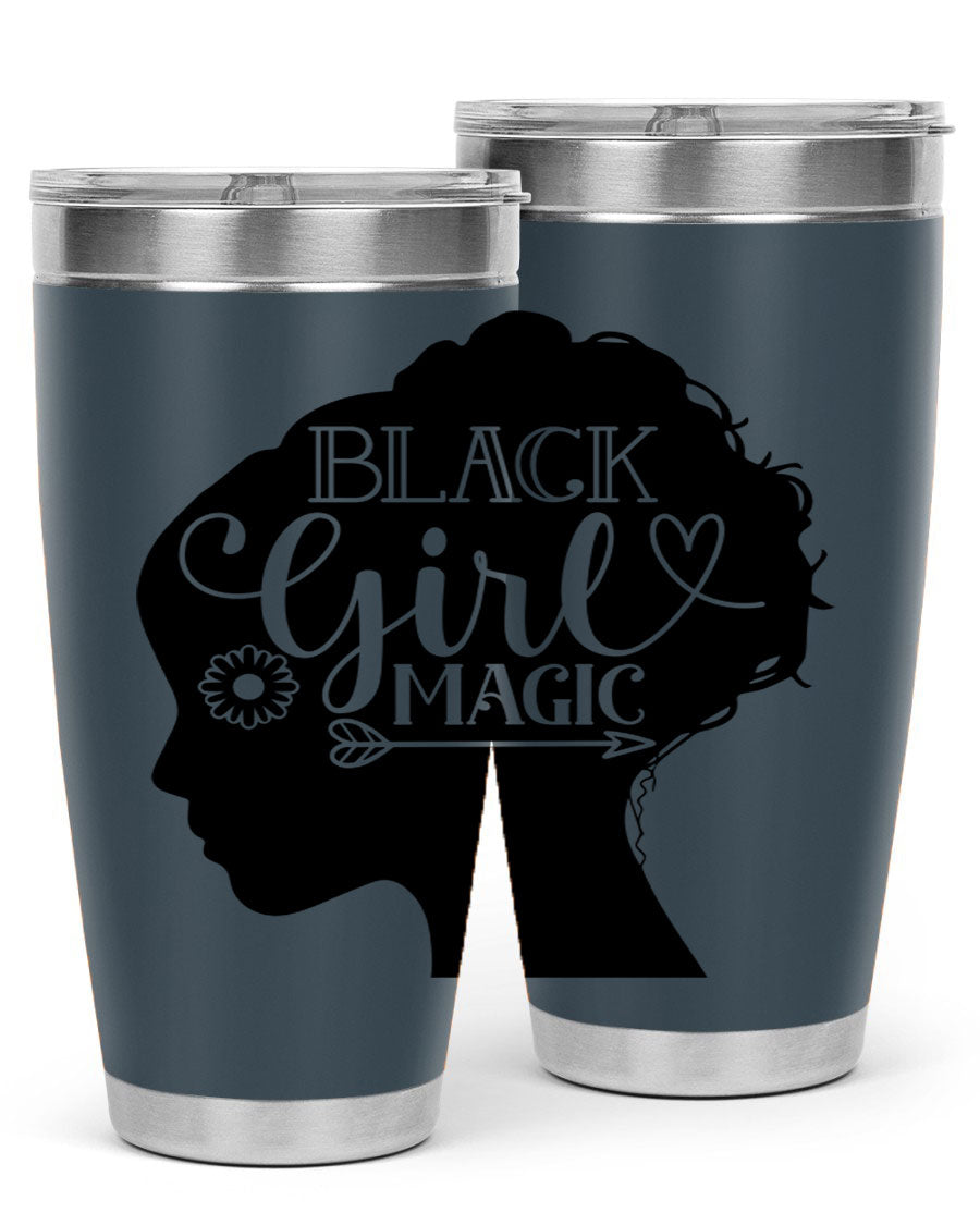 Black girl magic Style 59# 20oz tumbler featuring a vibrant design, double wall vacuum stainless steel, and a drink-thru lid.