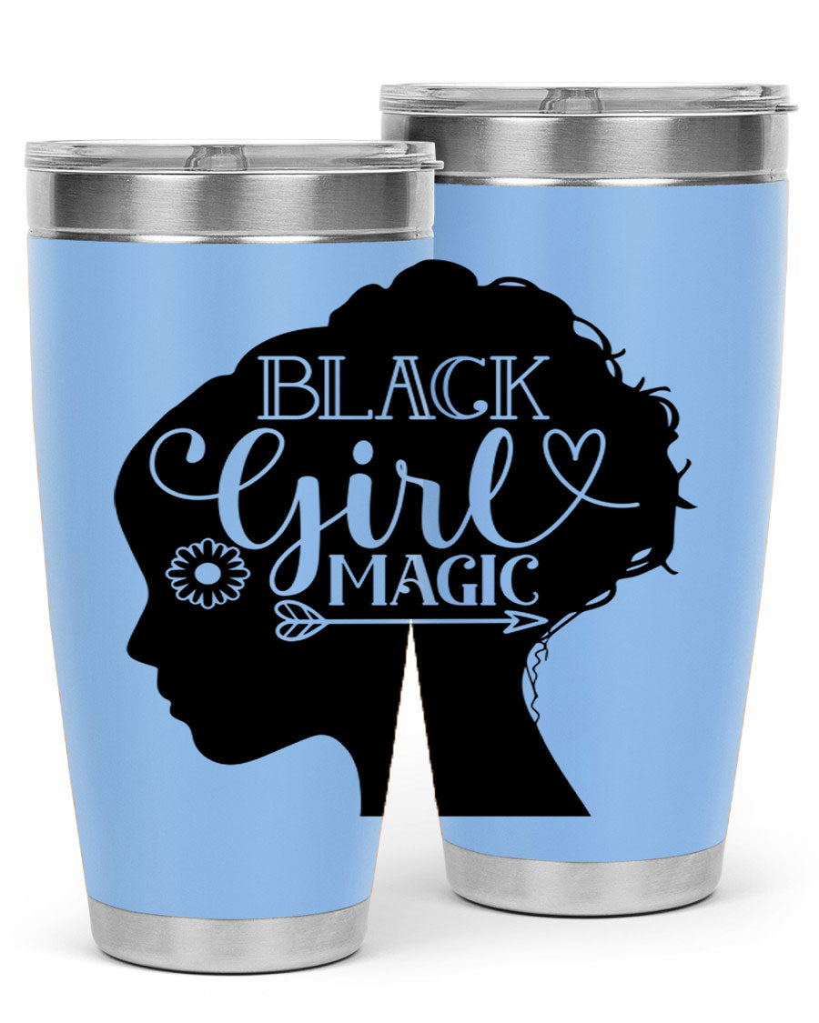 Black girl magic Style 59# 20oz tumbler featuring a vibrant design, double wall vacuum stainless steel, and a drink-thru lid.