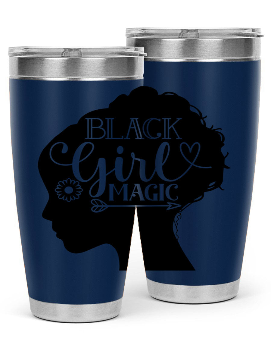 Black girl magic Style 59# 20oz tumbler featuring a vibrant design, double wall vacuum stainless steel, and a drink-thru lid.