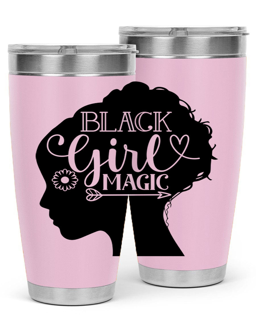 Black girl magic Style 59# 20oz tumbler featuring a vibrant design, double wall vacuum stainless steel, and a drink-thru lid.