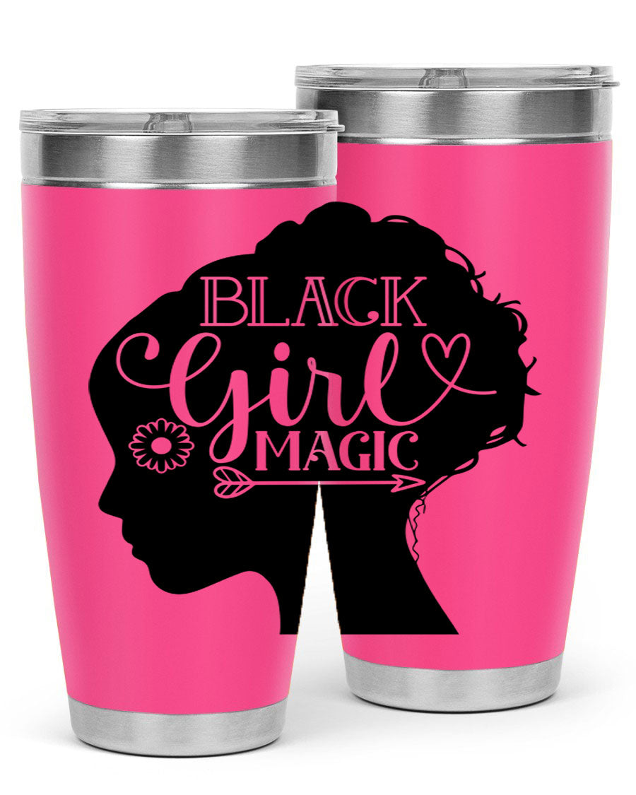 Black girl magic Style 59# 20oz tumbler featuring a vibrant design, double wall vacuum stainless steel, and a drink-thru lid.