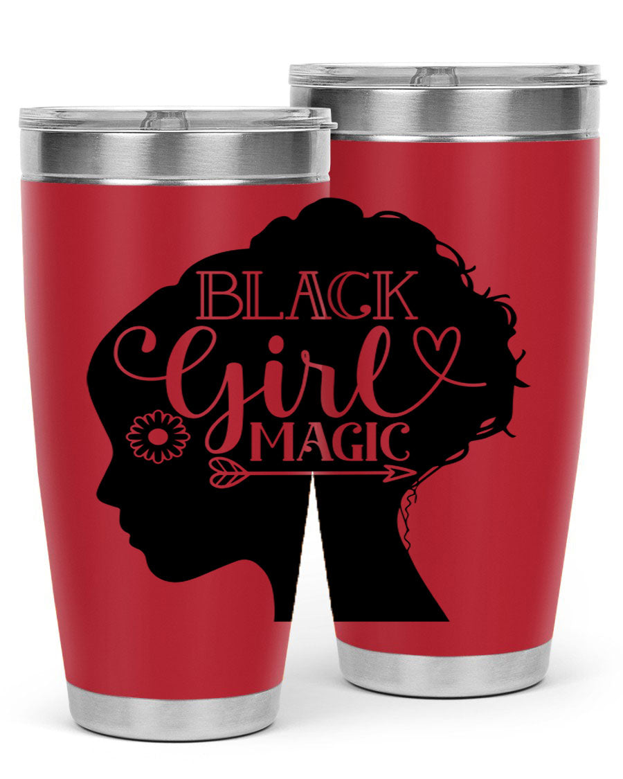 Black girl magic Style 59# 20oz tumbler featuring a vibrant design, double wall vacuum stainless steel, and a drink-thru lid.
