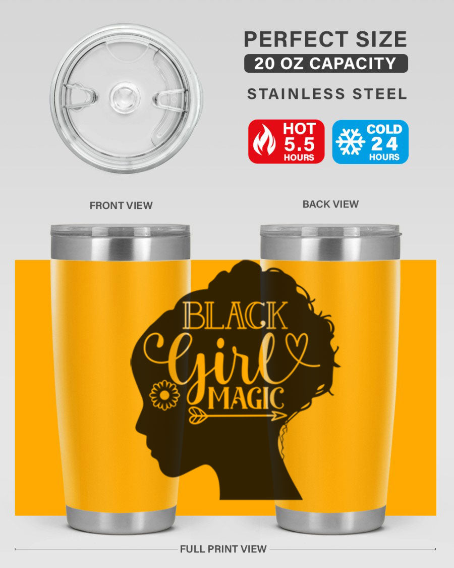 Black girl magic Style 59# 20oz tumbler featuring a vibrant design, double wall vacuum stainless steel, and a drink-thru lid.