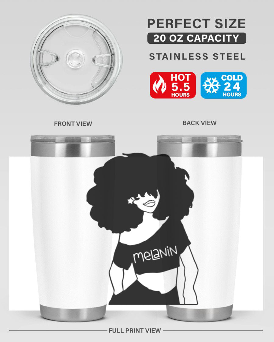 Black girl meanin 19# tumbler, double wall vacuum stainless steel with copper lining, featuring a press-in drink-thru lid.