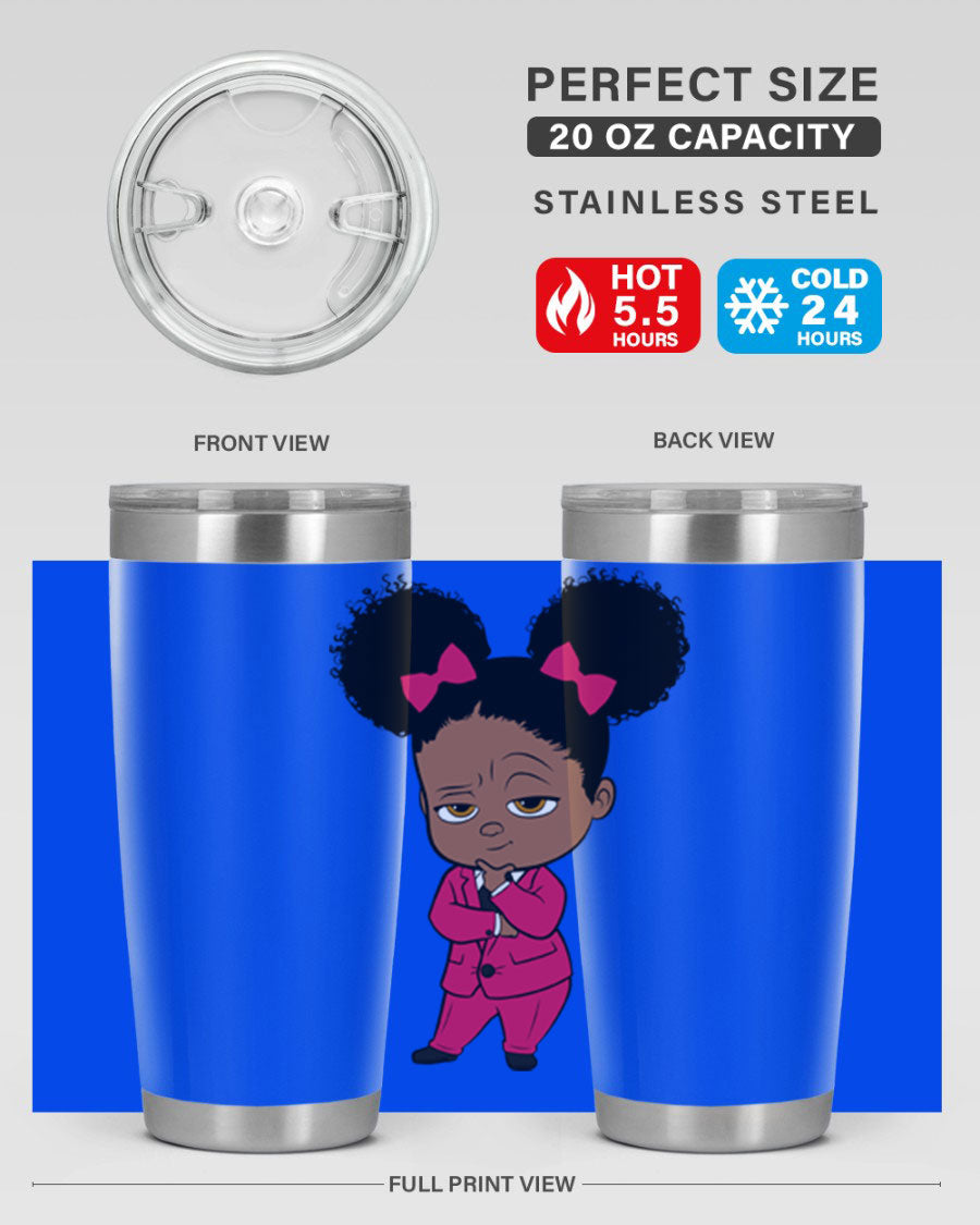 Black Girl Style 20oz Tumbler featuring double wall vacuum insulation, stylish design, and drink-thru lid, perfect for hot and cold beverages.