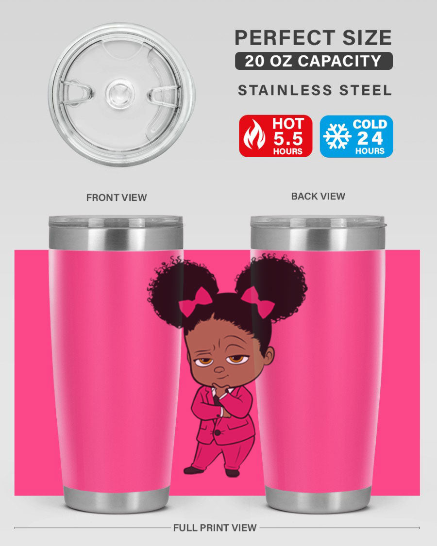 Black Girl Style 20oz Tumbler featuring double wall vacuum insulation, stylish design, and drink-thru lid, perfect for hot and cold beverages.