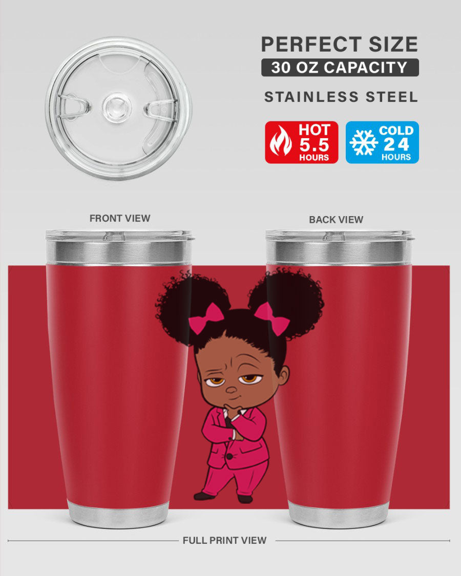 Black Girl Style 20oz Tumbler featuring double wall vacuum insulation, stylish design, and drink-thru lid, perfect for hot and cold beverages.