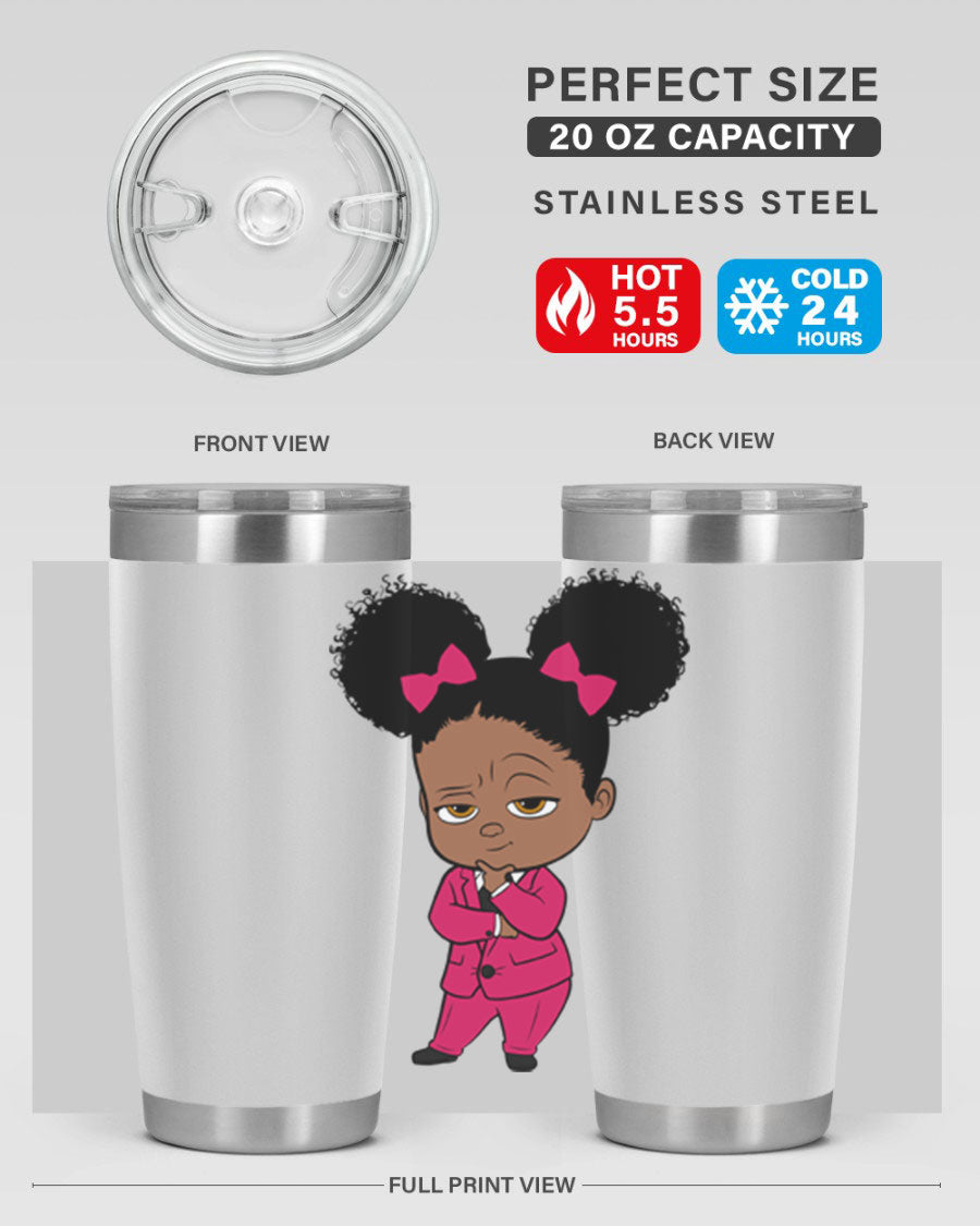 Black Girl Style 20oz Tumbler featuring double wall vacuum insulation, stylish design, and drink-thru lid, perfect for hot and cold beverages.