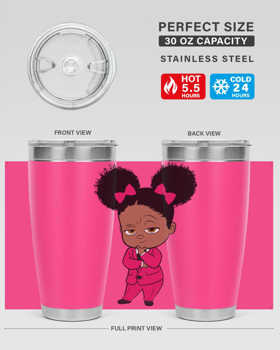 Black Girl Style 20oz Tumbler featuring double wall vacuum insulation, stylish design, and drink-thru lid, perfect for hot and cold beverages.
