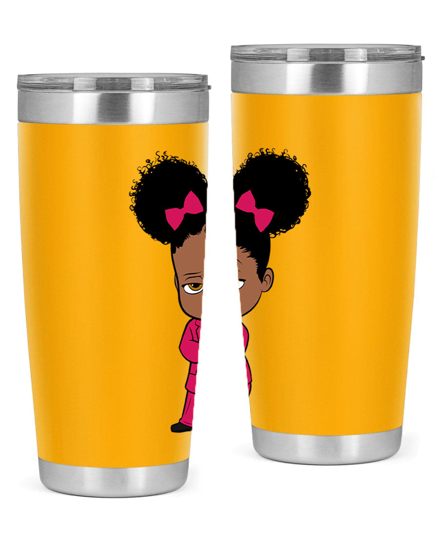 Black Girl Style 20oz Tumbler featuring double wall vacuum insulation, stylish design, and drink-thru lid, perfect for hot and cold beverages.