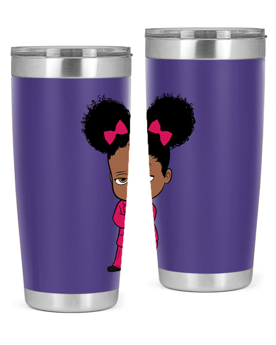 Black Girl Style 20oz Tumbler featuring double wall vacuum insulation, stylish design, and drink-thru lid, perfect for hot and cold beverages.