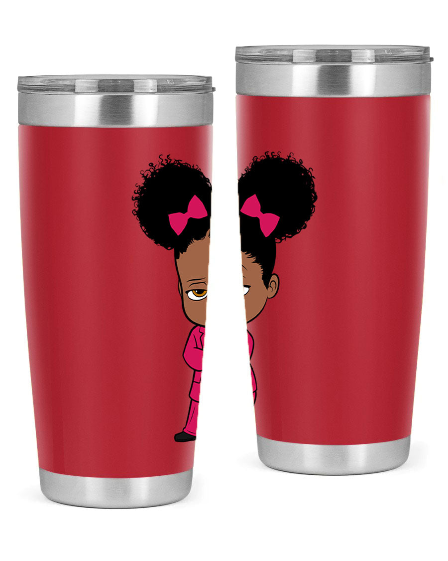 Black Girl Style 20oz Tumbler featuring double wall vacuum insulation, stylish design, and drink-thru lid, perfect for hot and cold beverages.