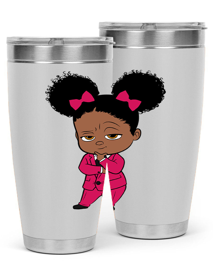 Black Girl Style 20oz Tumbler featuring double wall vacuum insulation, stylish design, and drink-thru lid, perfect for hot and cold beverages.