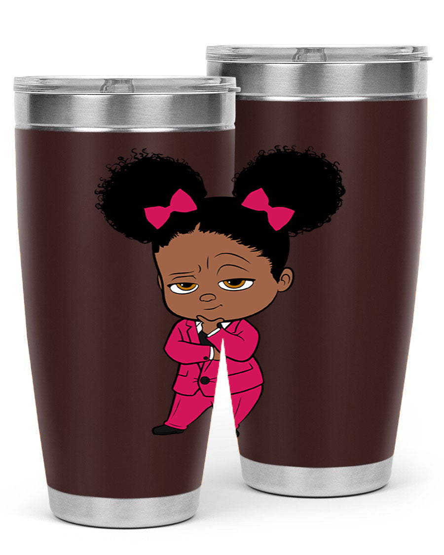 Black Girl Style 20oz Tumbler featuring double wall vacuum insulation, stylish design, and drink-thru lid, perfect for hot and cold beverages.