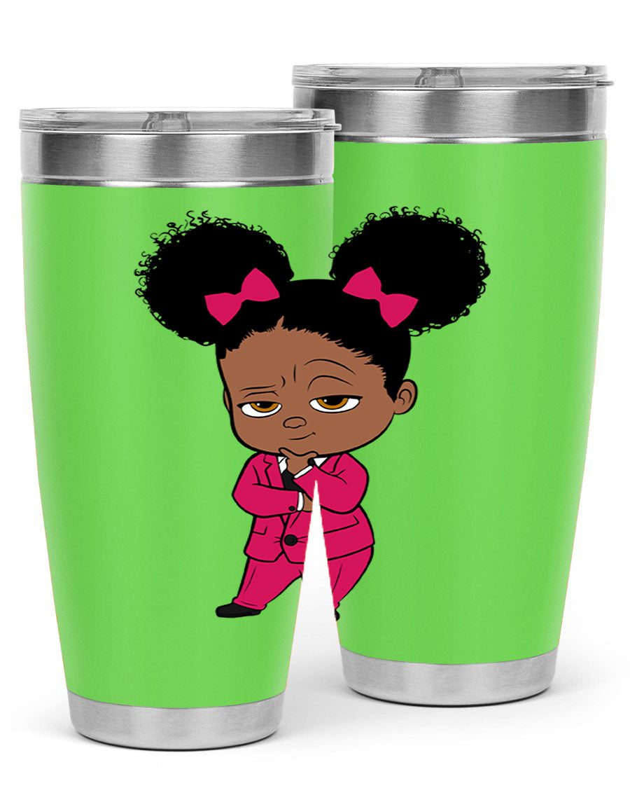 Black Girl Style 20oz Tumbler featuring double wall vacuum insulation, stylish design, and drink-thru lid, perfect for hot and cold beverages.