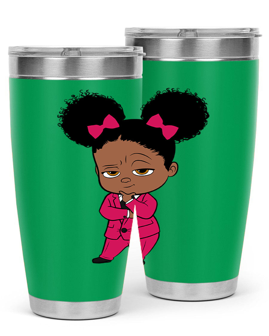 Black Girl Style 20oz Tumbler featuring double wall vacuum insulation, stylish design, and drink-thru lid, perfect for hot and cold beverages.