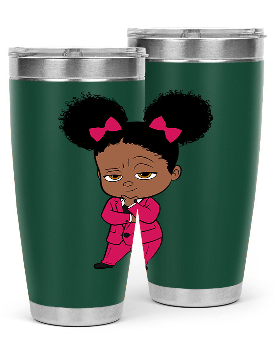 Black Girl Style 20oz Tumbler featuring double wall vacuum insulation, stylish design, and drink-thru lid, perfect for hot and cold beverages.