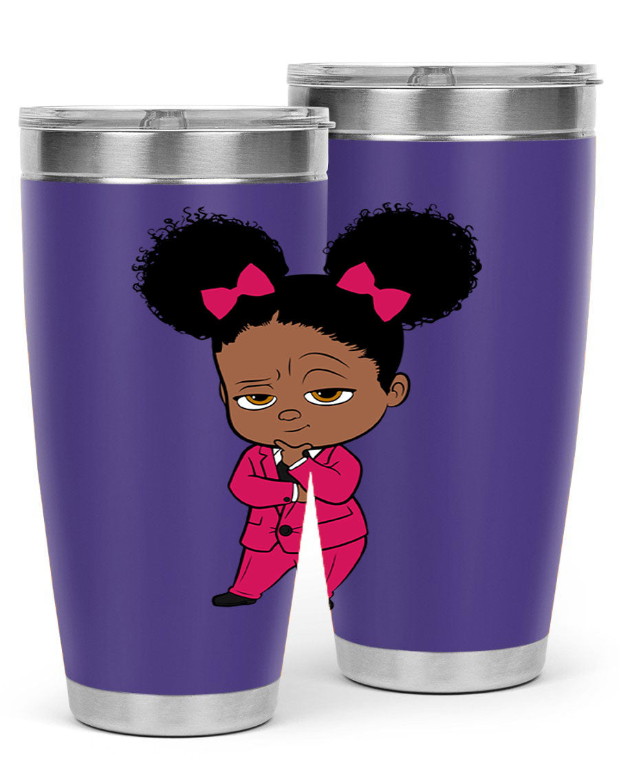 Black Girl Style 20oz Tumbler featuring double wall vacuum insulation, stylish design, and drink-thru lid, perfect for hot and cold beverages.