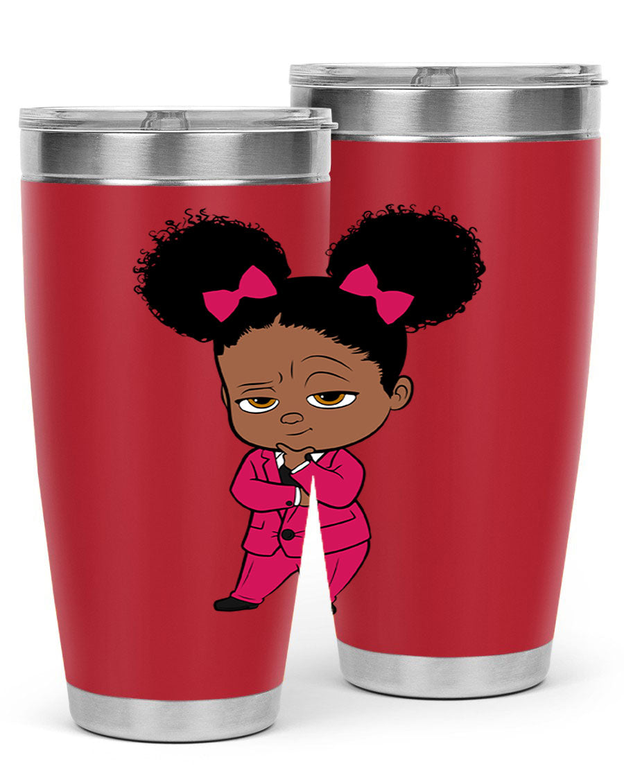 Black Girl Style 20oz Tumbler featuring double wall vacuum insulation, stylish design, and drink-thru lid, perfect for hot and cold beverages.