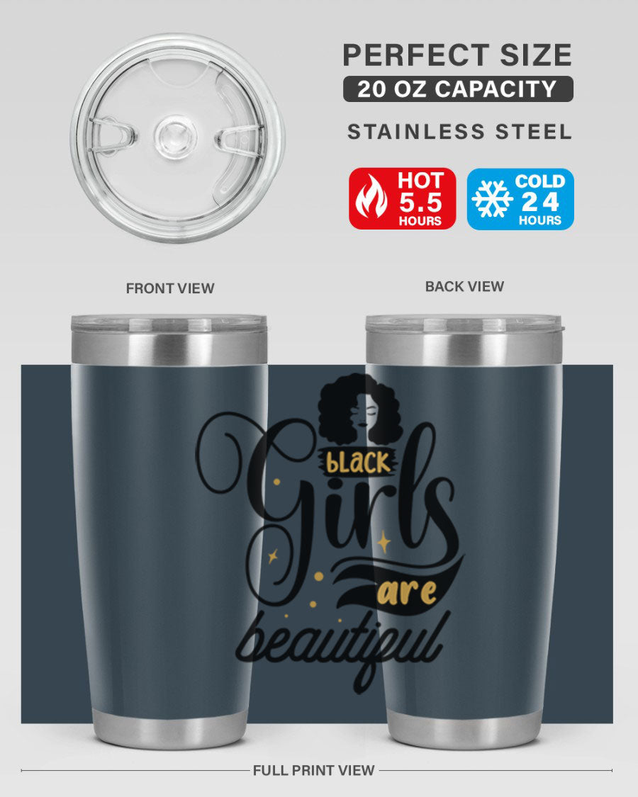 Black Girls Are Beautiful Style 58# Tumbler in stainless steel with vibrant design, perfect for hot and cold beverages.